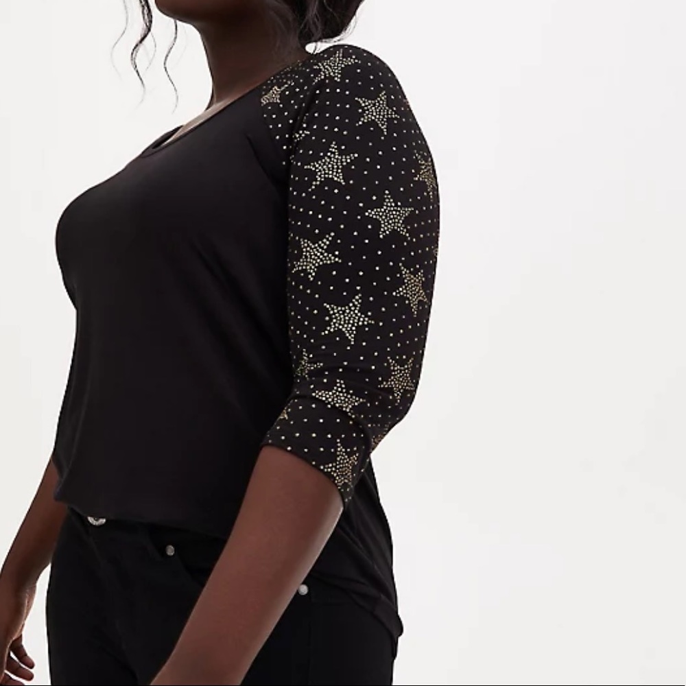Super Soft Black & Gold Star Raglan Tee - Picture 4 of 8